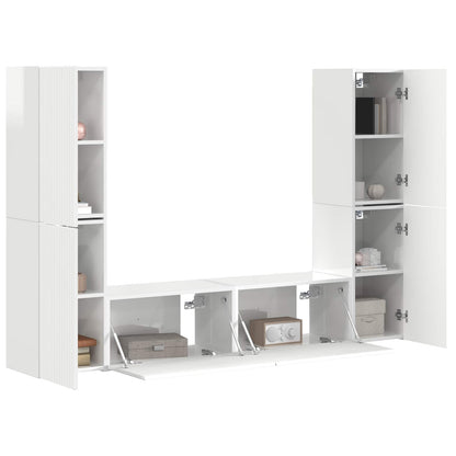 Set mobile TV 6 pcs Bianco Lucido Legno multistrato