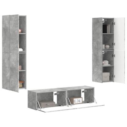 Set mobile TV 6 pcs Grigio cemento Legno multistrato