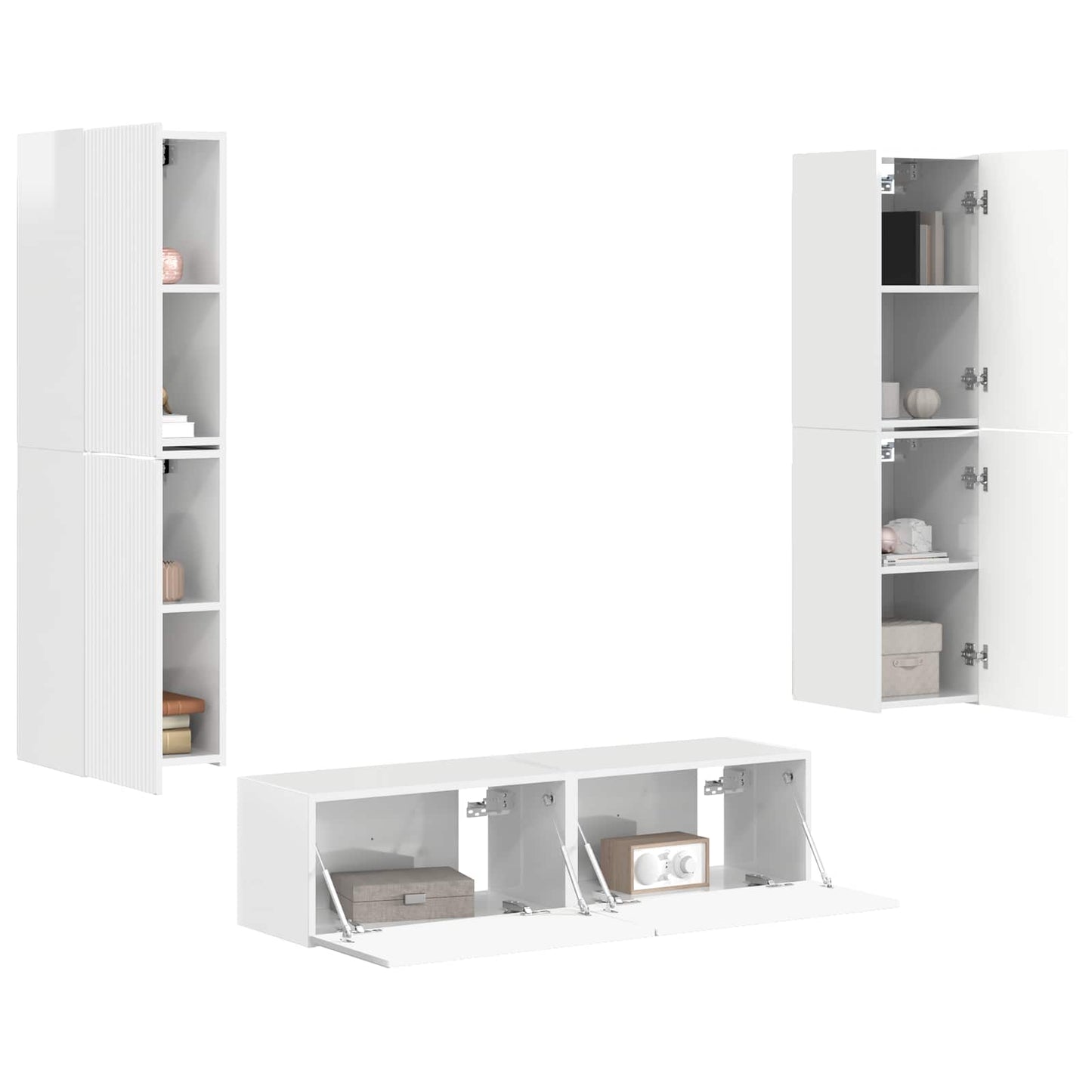 Set mobile TV 6 pcs Bianco Lucido Legno multistrato