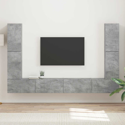 Set mobile TV 8 pcs Grigio cemento Legno multistrato