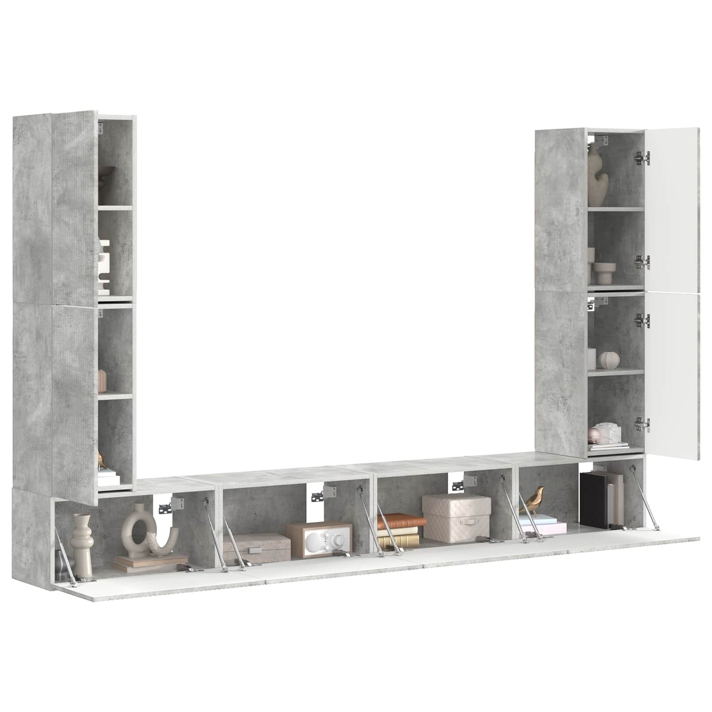 Set mobile TV 8 pcs Grigio cemento Legno multistrato