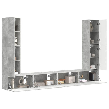 Set mobile TV 8 pcs Grigio cemento Legno multistrato