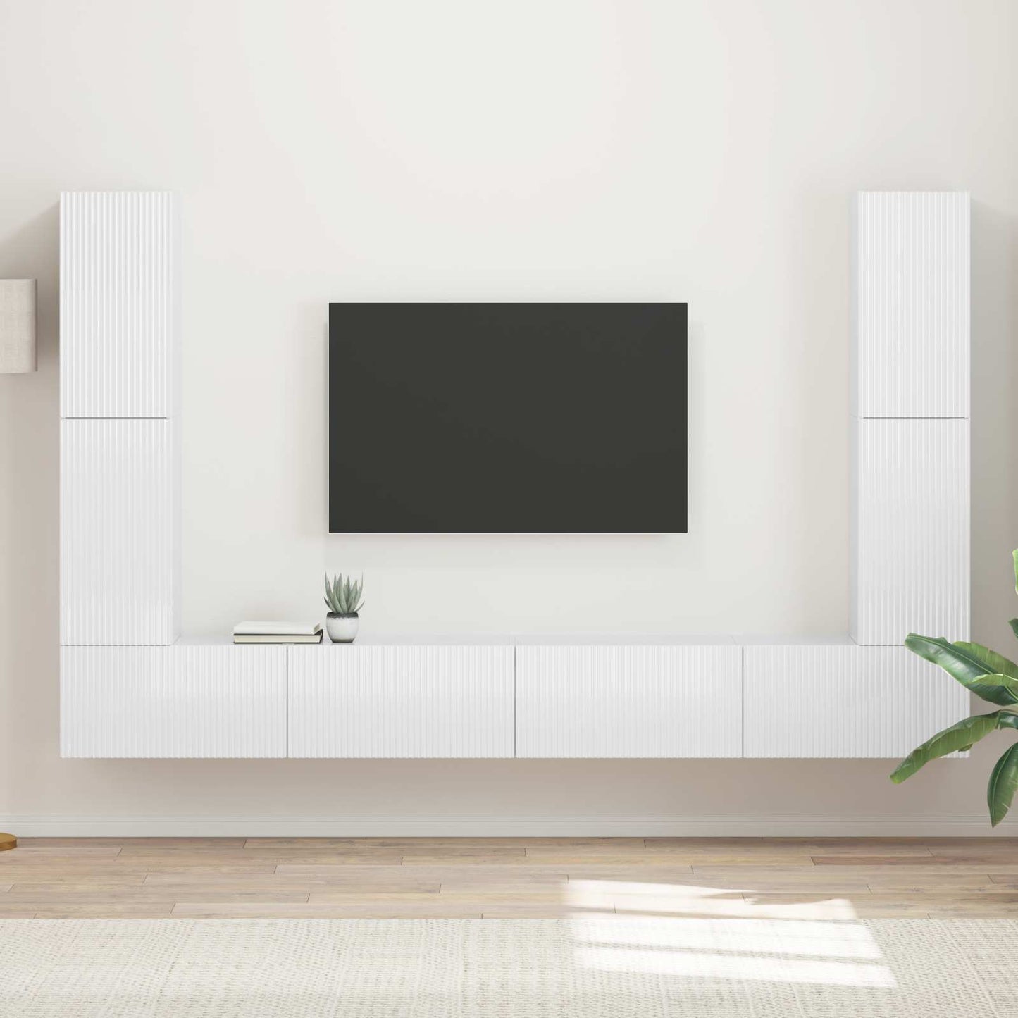 Set mobile TV 8 pcs Bianco Lucido Legno multistrato