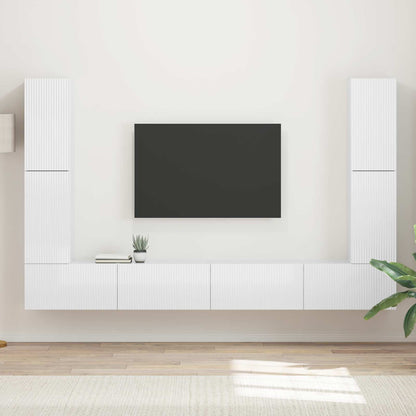 Set mobile TV 8 pcs Bianco Lucido Legno multistrato