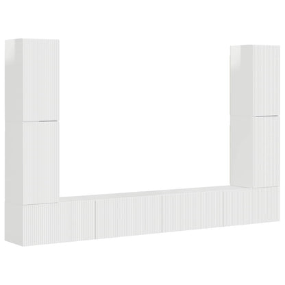 Set mobile TV 8 pcs Bianco Lucido Legno multistrato