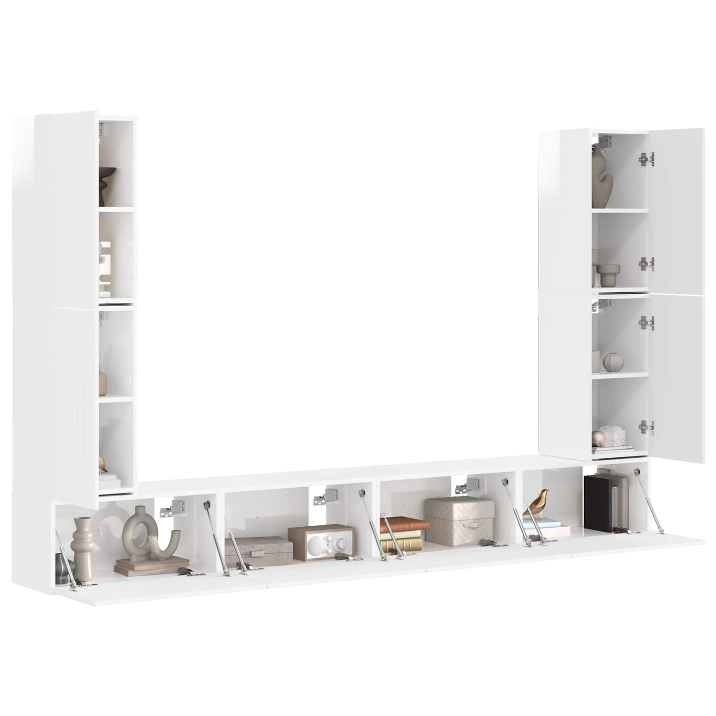Set mobile TV 8 pcs Bianco Lucido Legno multistrato