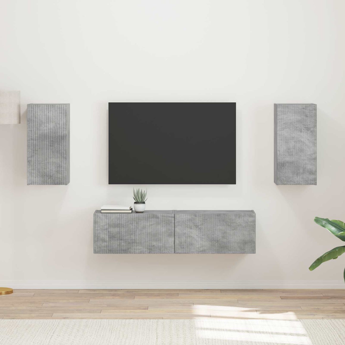 Set mobile TV 4 pcs Grigio cemento Legno multistrato