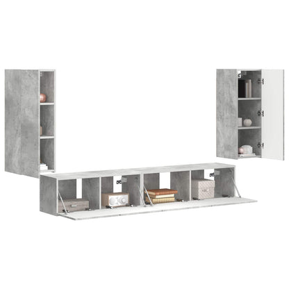 Set mobile TV 4 pcs Grigio cemento Legno multistrato