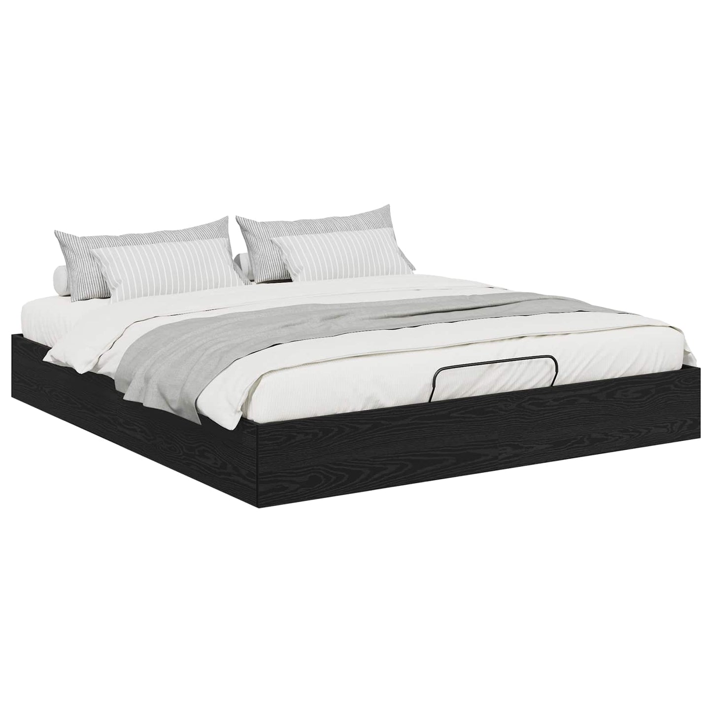 Letto ottomano con archiviazione Rovere Nero 203 x 160 x 25 cm