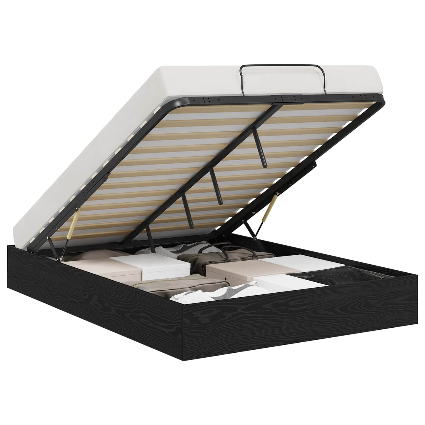 Letto ottomano con archiviazione Rovere Nero 203 x 150 x 25 cm