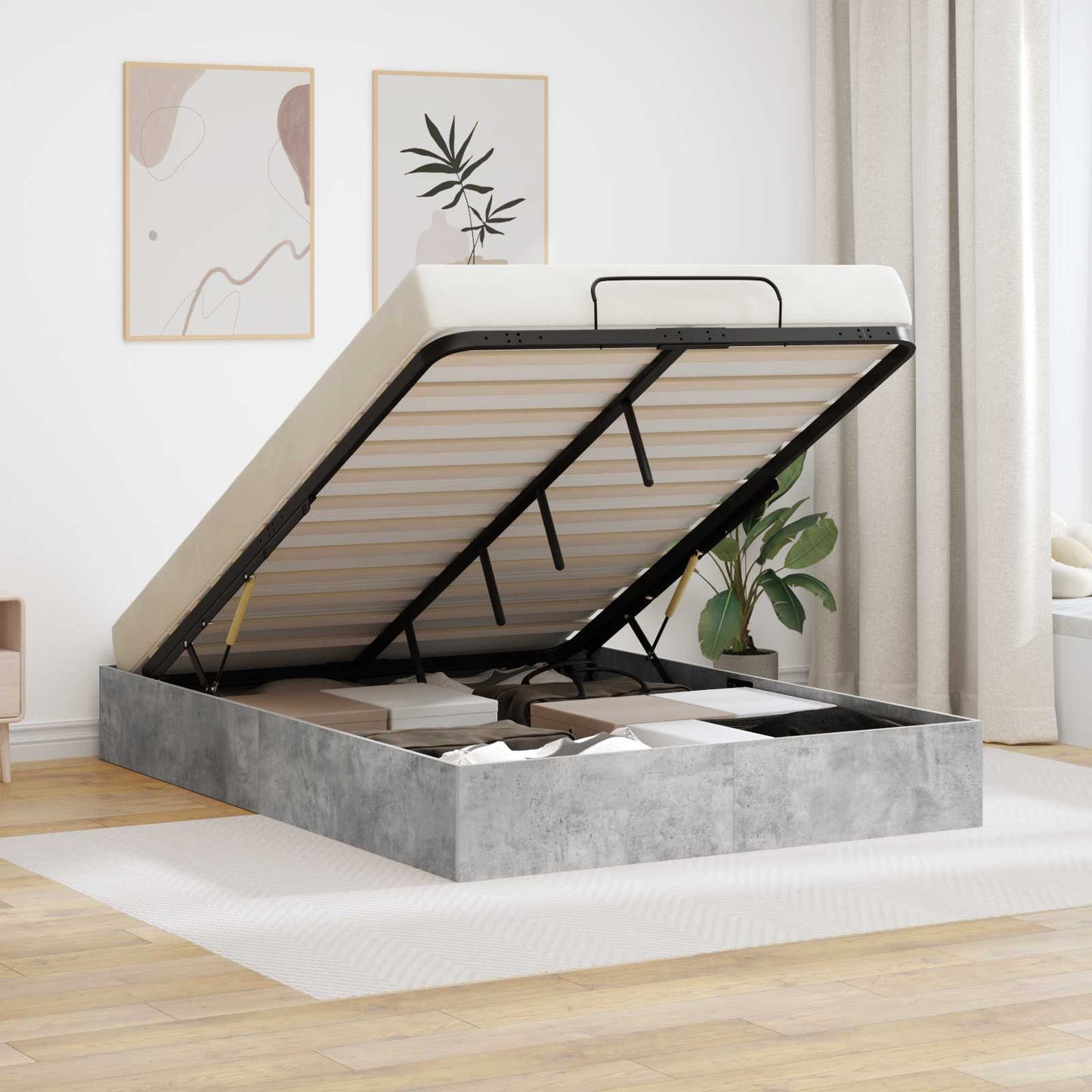 Letto ottomano Grigio Cemento 140 x 200 cm Legno ingegnerizzato