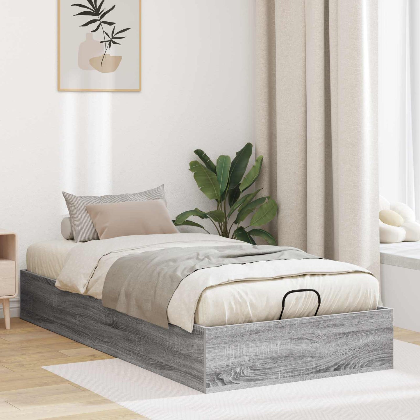 Letto ottomano con archiviazione Sonoma grigia 193 x 90 x 25 cm