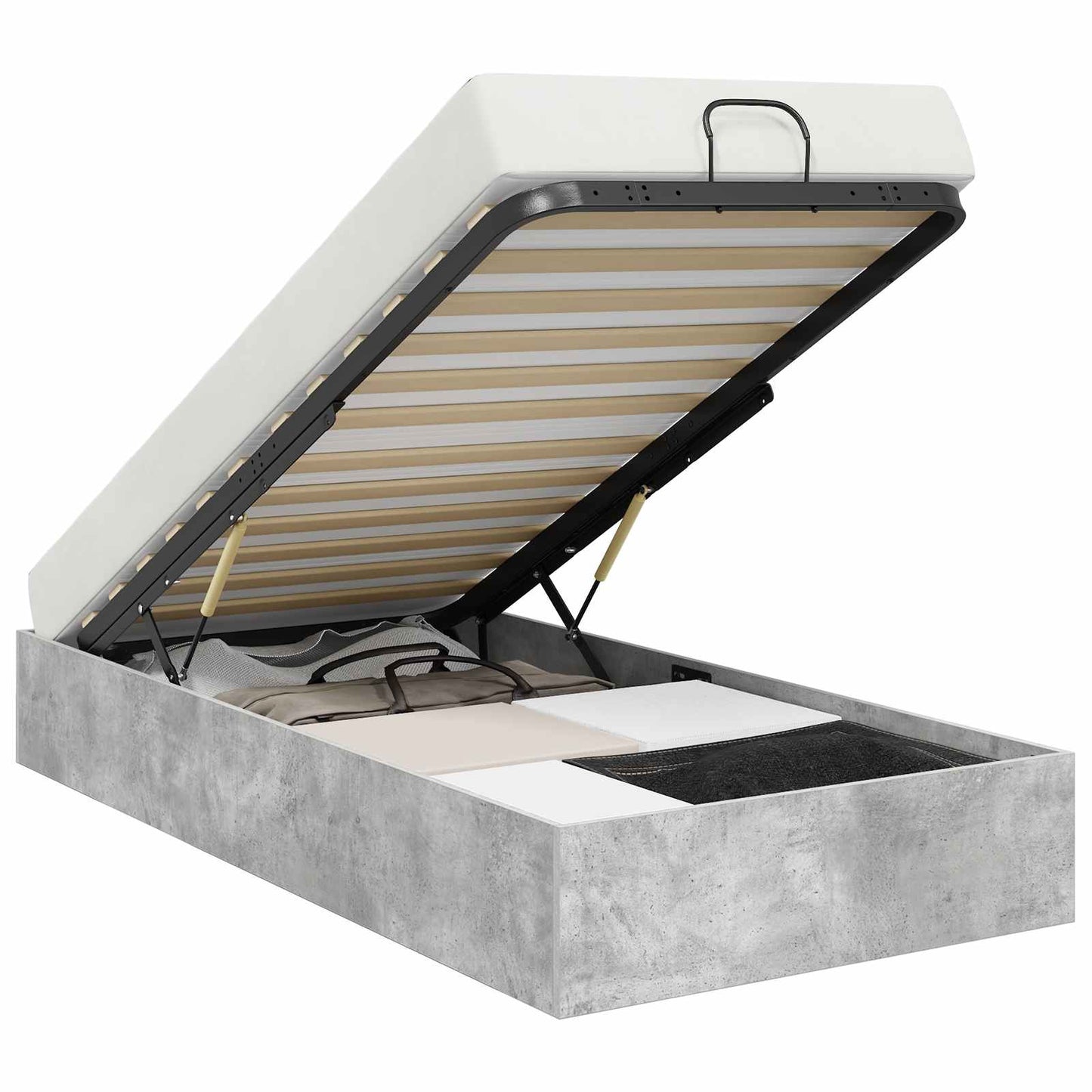 Letto ottomano con archiviazione Grigio Cemento 75,5 x 190 cm