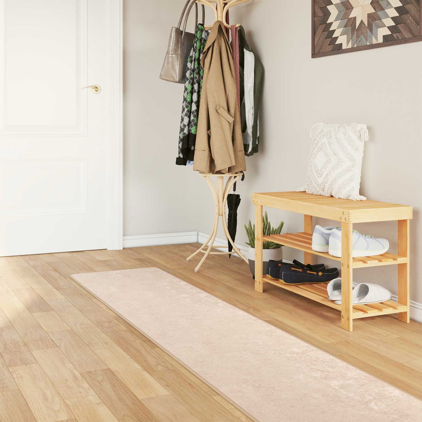Runner Tappeto MARSA Crema 250 x 50 cm Poliestere e PVC
