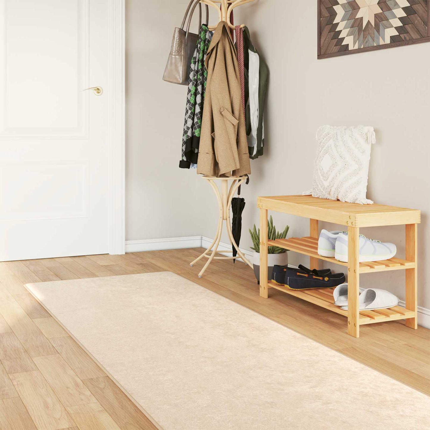 Runner Tappeto MARSA Crema 250 x 100 cm Poliestere e PVC