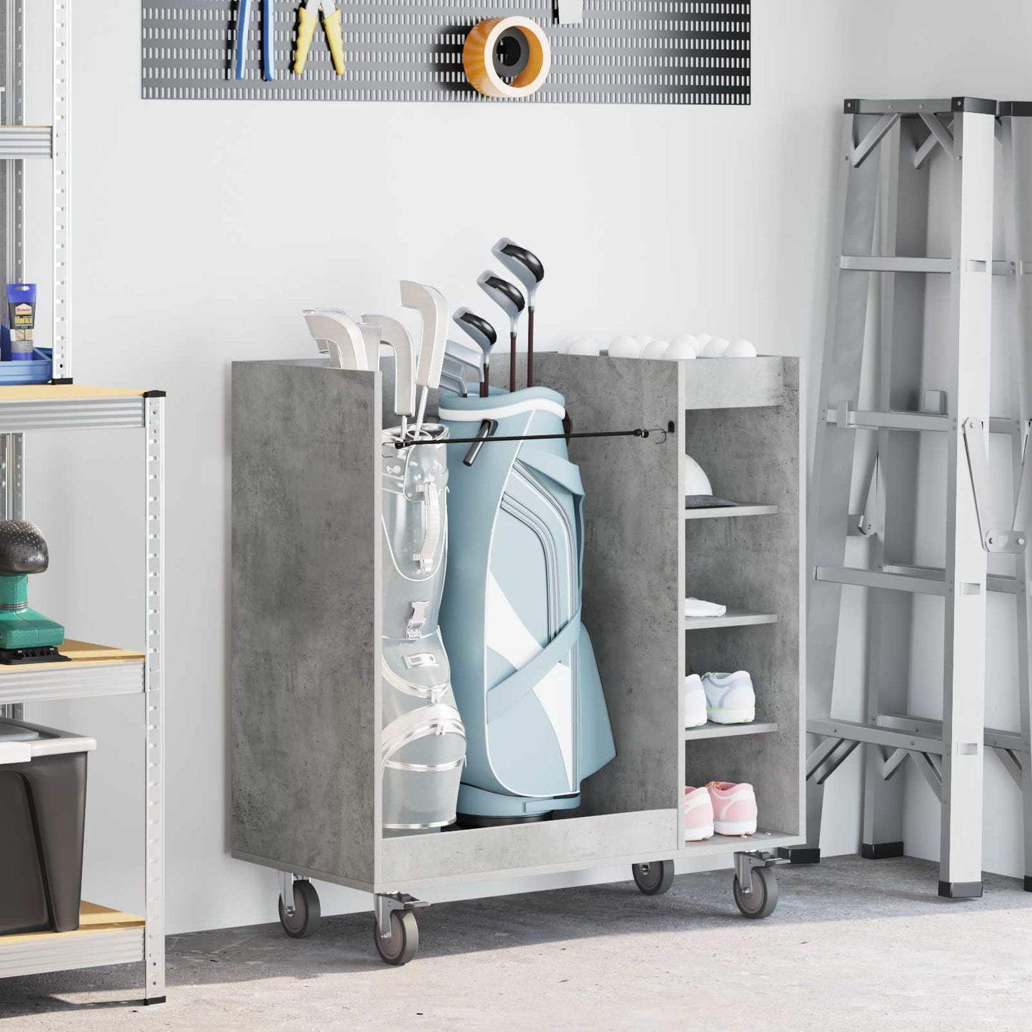 Armadio per Golf con ruota Grigio cemento 90 x 45 x 98 cm