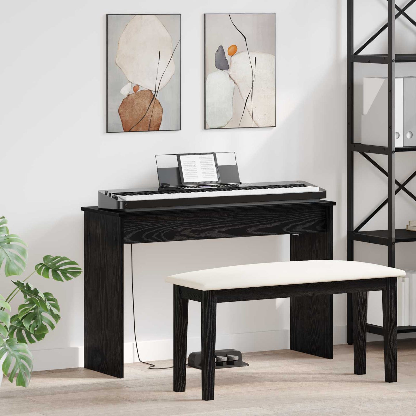 Supporto per Tastiera Rovere Nero 100 x 32 x 64 cm