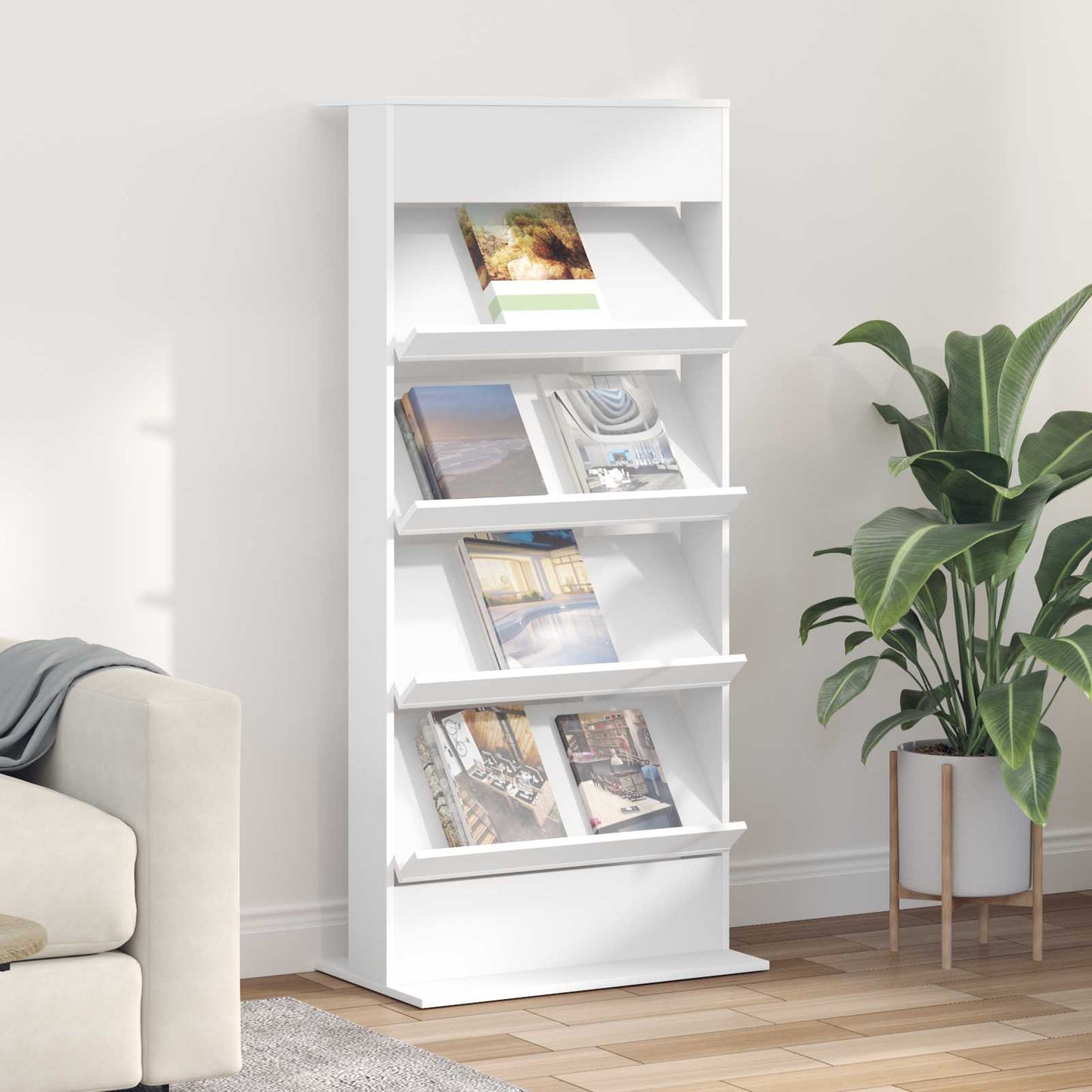 Scaffale per riviste Bianco 70 x 41 x 156 cm Legno multistrato