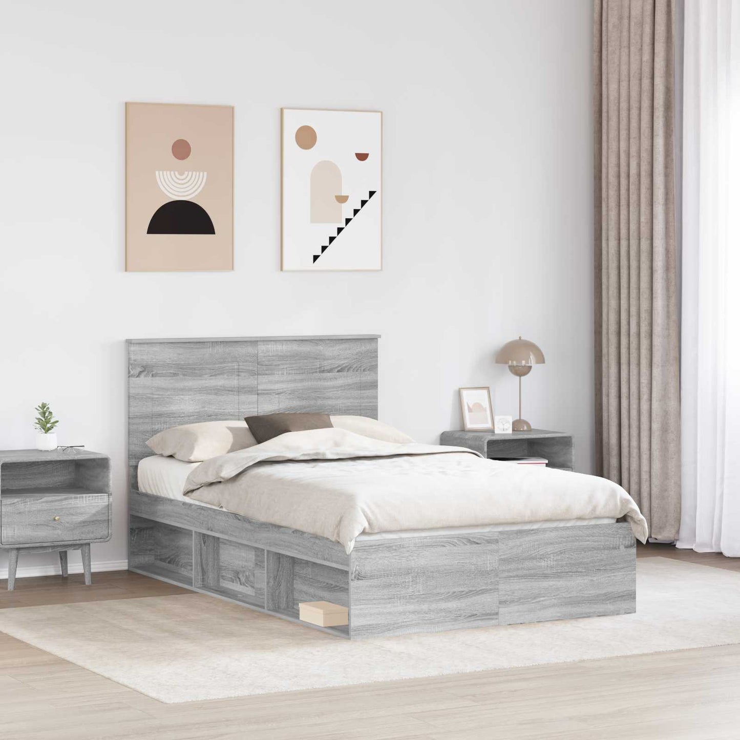 Struttura del letto Grigio Sonoma 135 x 190 cm Pino massello