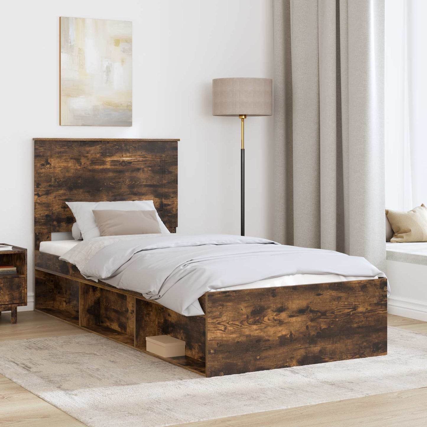 Struttura del letto Rovere fumÃ© 100 x 200 cm Pino massello