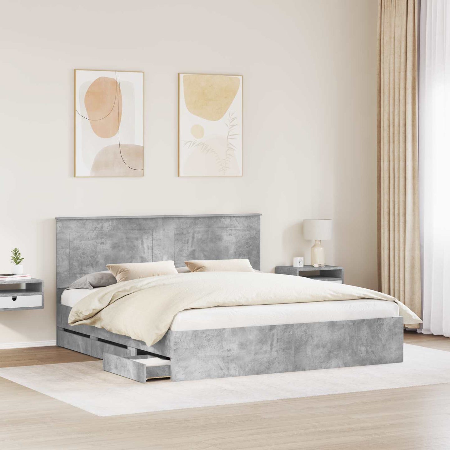 Struttura del letto con cassetto Grigio cemento 200 x 200 cm