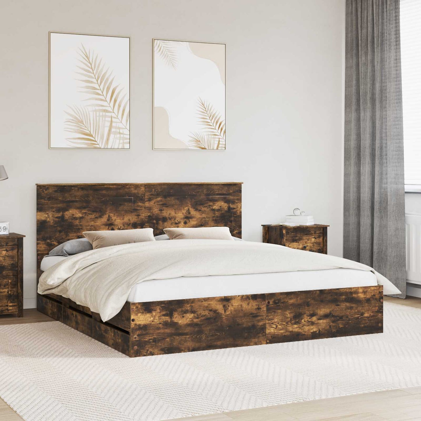 Struttura del letto con cassetto Rovere fumÃ© 200 x 200 cm
