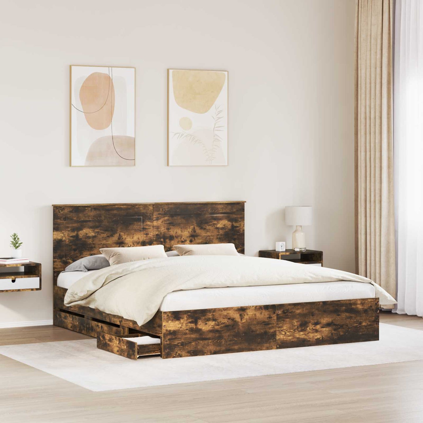 Struttura del letto con cassetto Rovere fumÃ© 200 x 200 cm