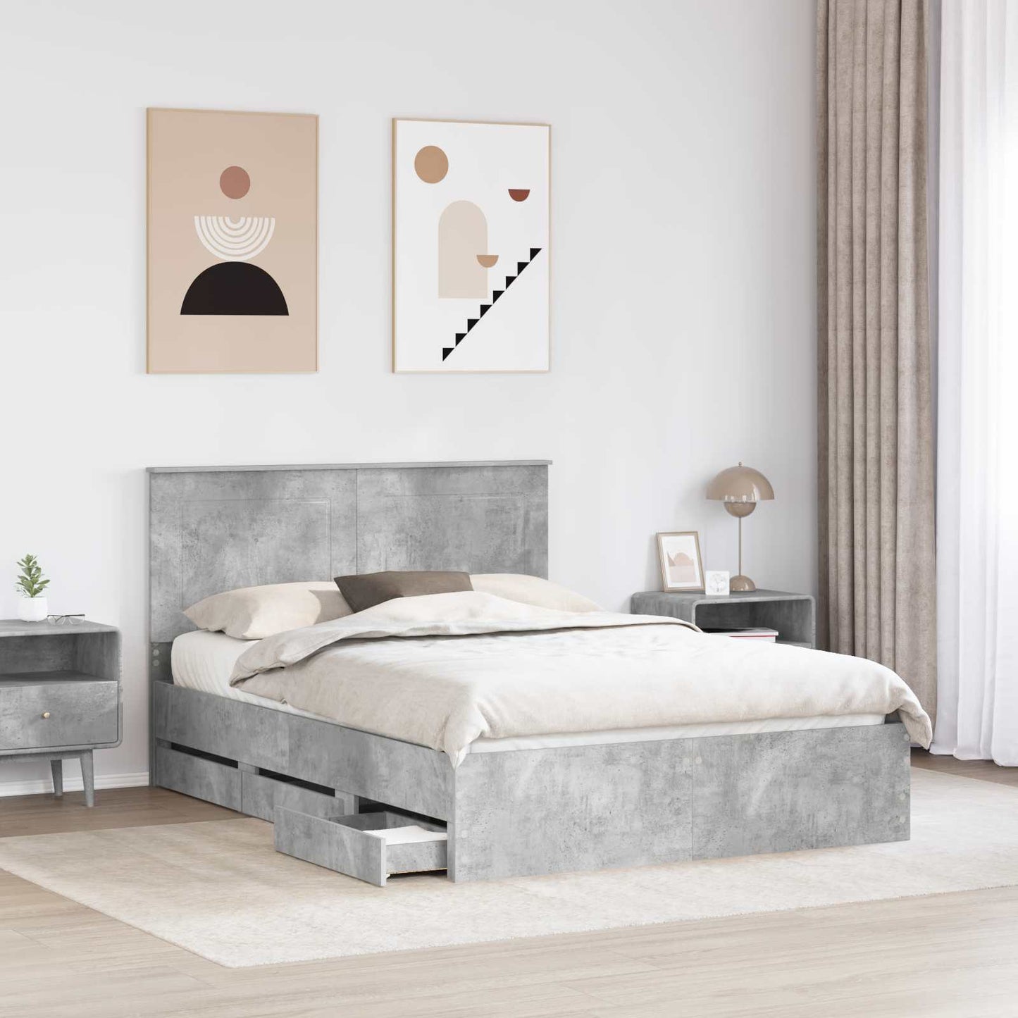 Struttura del letto con cassetto Grigio cemento 140 x 190 cm
