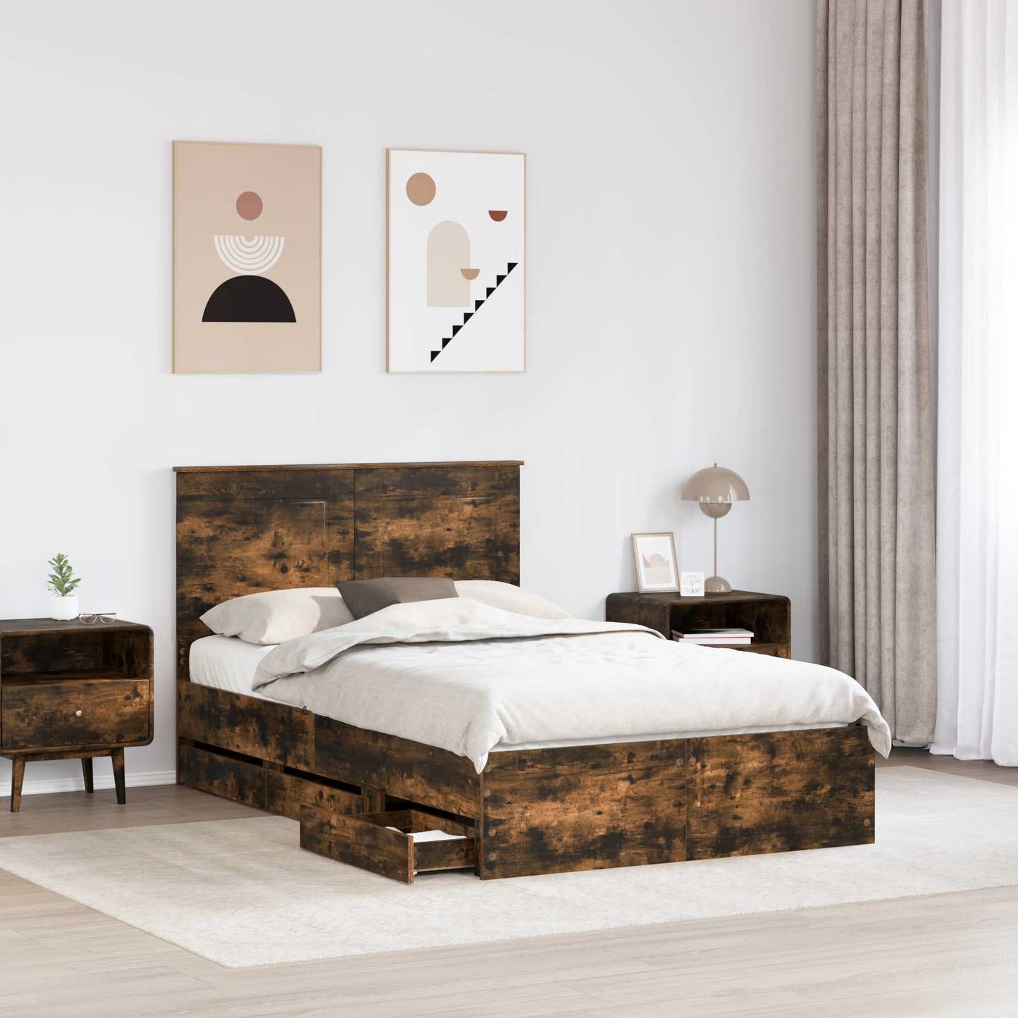 Struttura del letto con cassetto Rovere fumÃ© 135 x 190 cm
