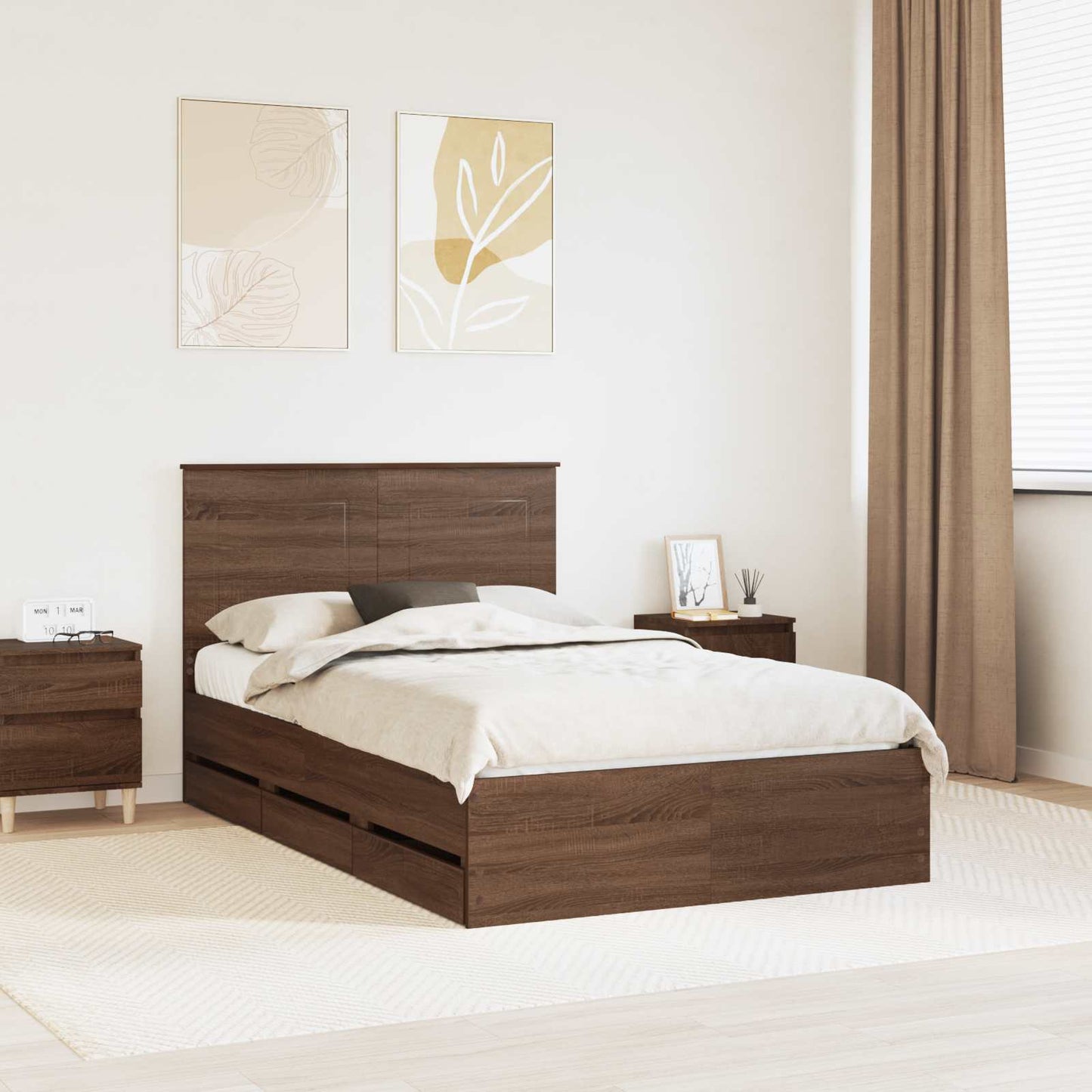 Struttura del letto con cassetto Rovere Marrone 120 x 190 cm