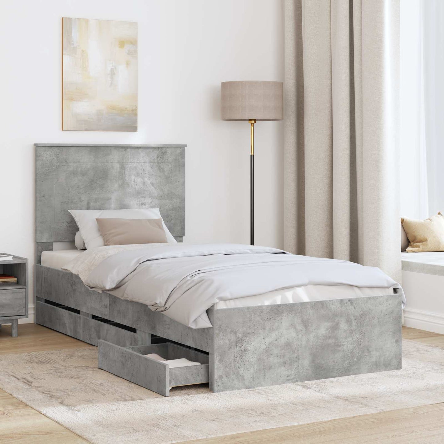 Struttura del letto con cassetto Grigio cemento 100 x 200 cm