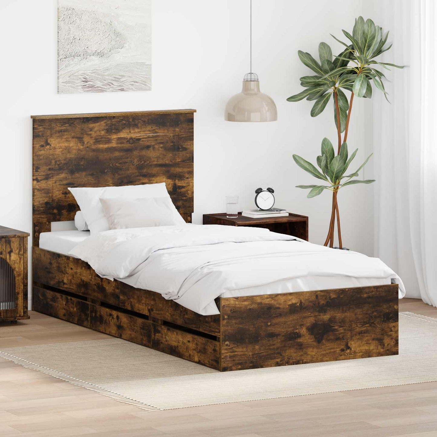 Struttura del letto con cassetto Rovere fumÃ© 100 x 200 cm