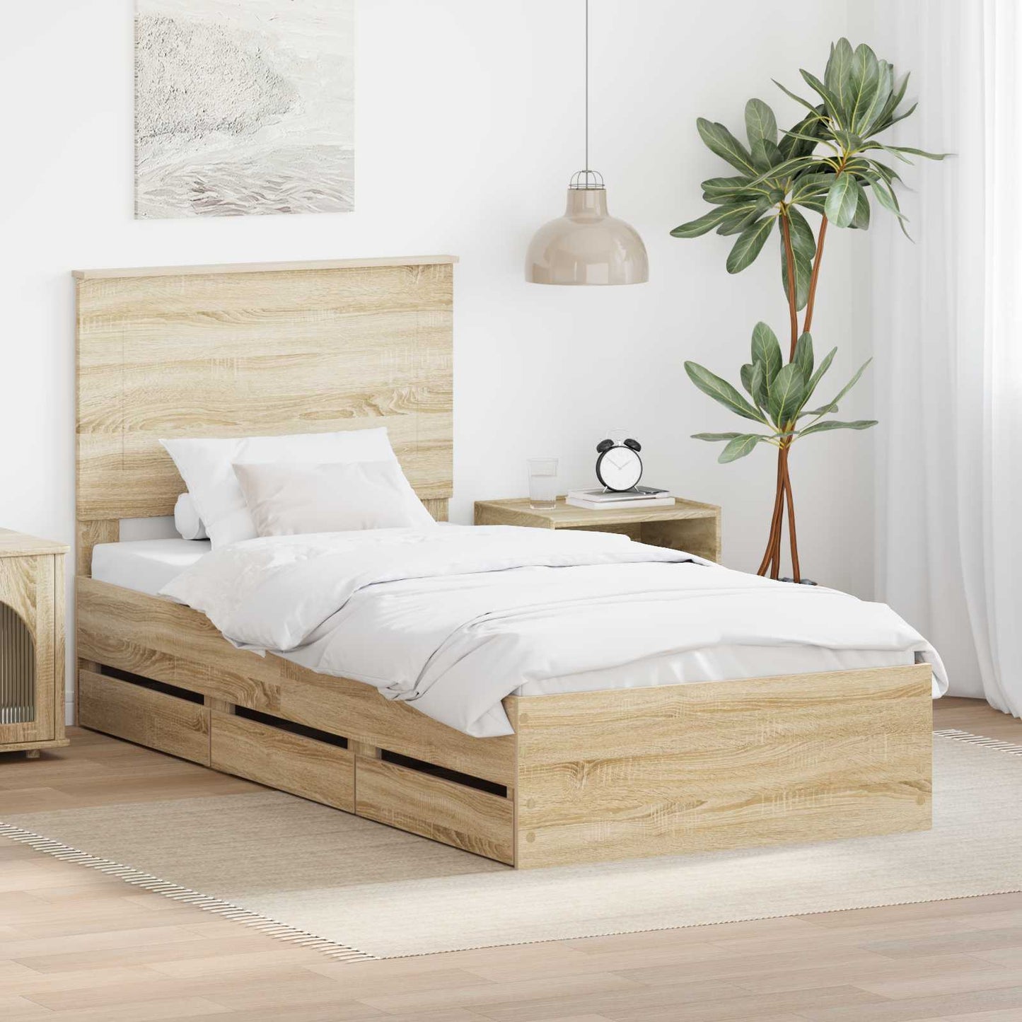 Struttura del letto con cassetto Rovere Sonoma 90 x 190 cm