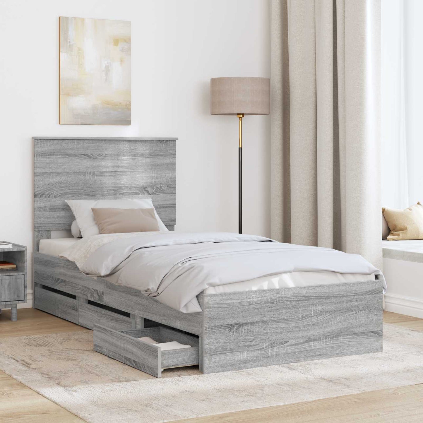 Struttura del letto con cassetto Grigio Sonoma 90 x 200 cm