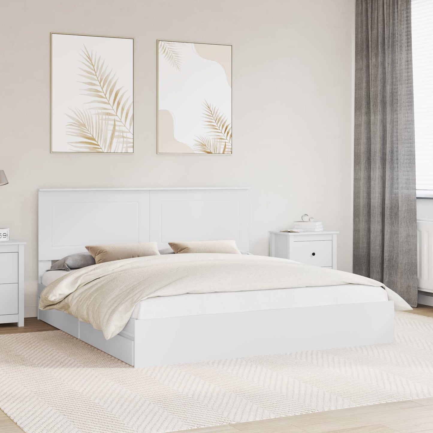 Letto con Contenitore Bianco 200 x 200 cm Legno multistrato