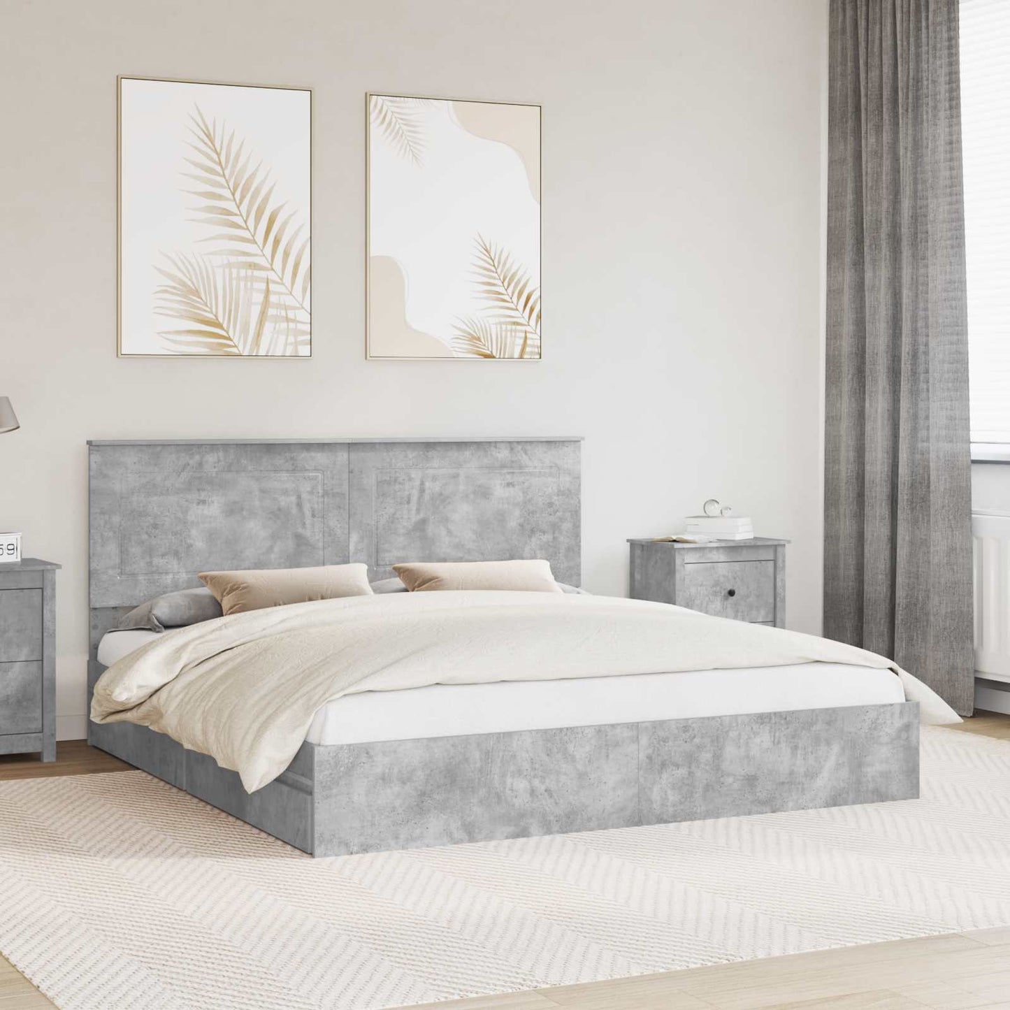 Letto con Contenitore con testiera Grigio cemento 180 x 200 cm
