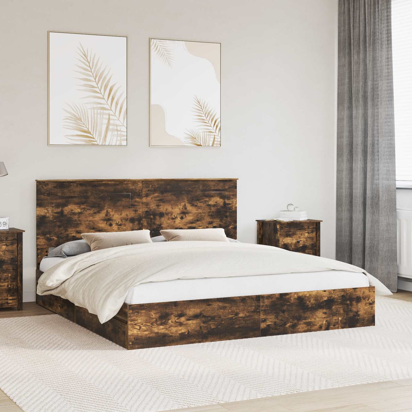 Letto con Contenitore con testiera Rovere fumÃ© 180 x 200 cm
