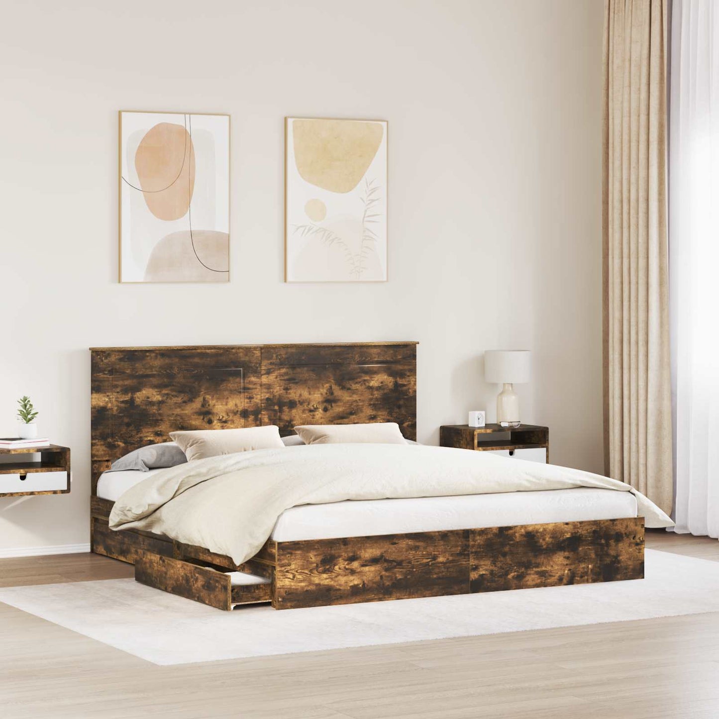 Letto con Contenitore con testiera Rovere fumÃ© 180 x 200 cm