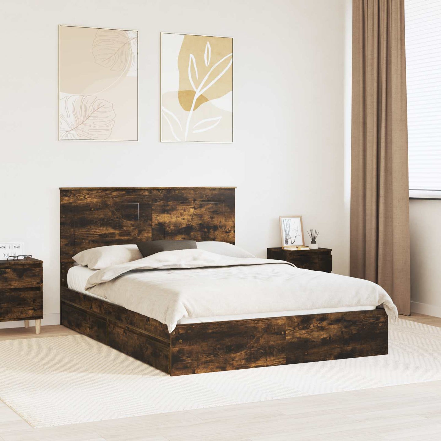 Letto con Contenitore con testiera Rovere fumÃ© 160 x 200 cm