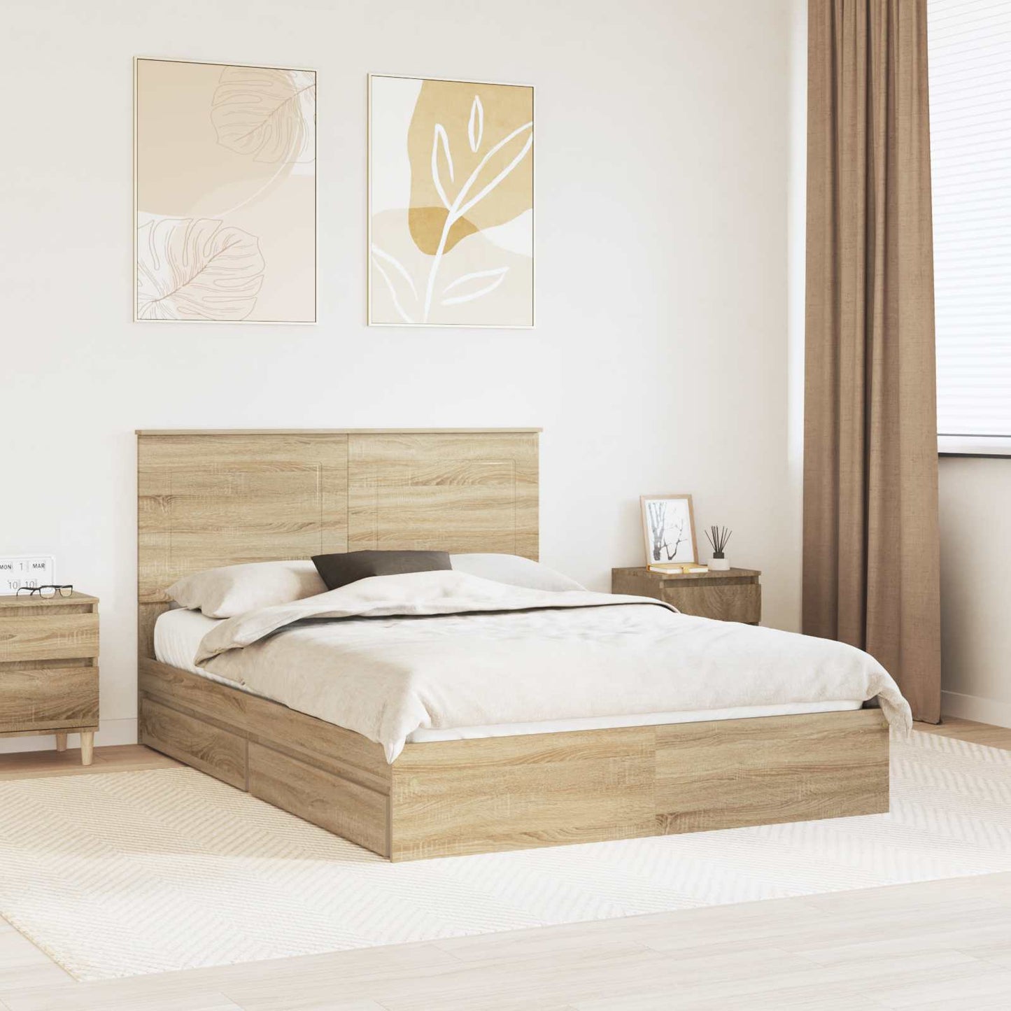 Letto con Contenitore con testiera Rovere Sonoma 140 x 200 cm