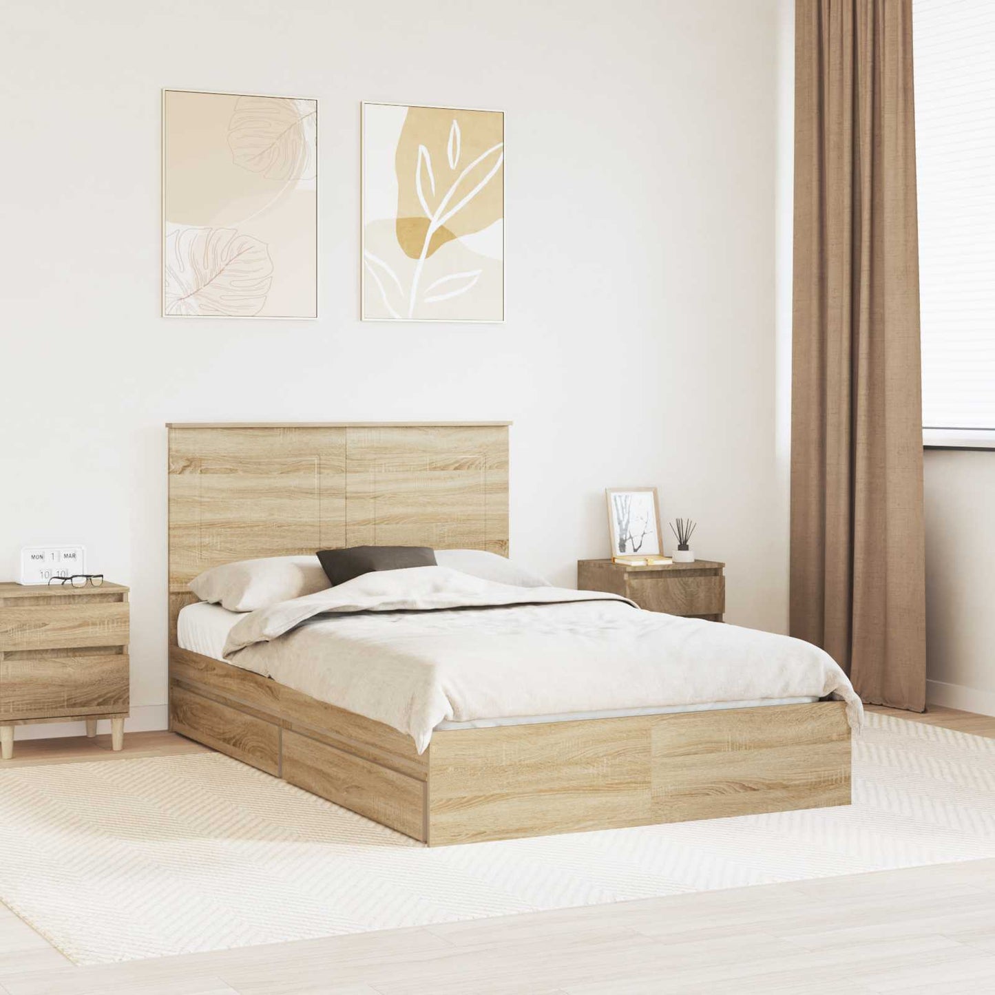 Letto con Contenitore con testiera Rovere Sonoma 135 x 190 cm