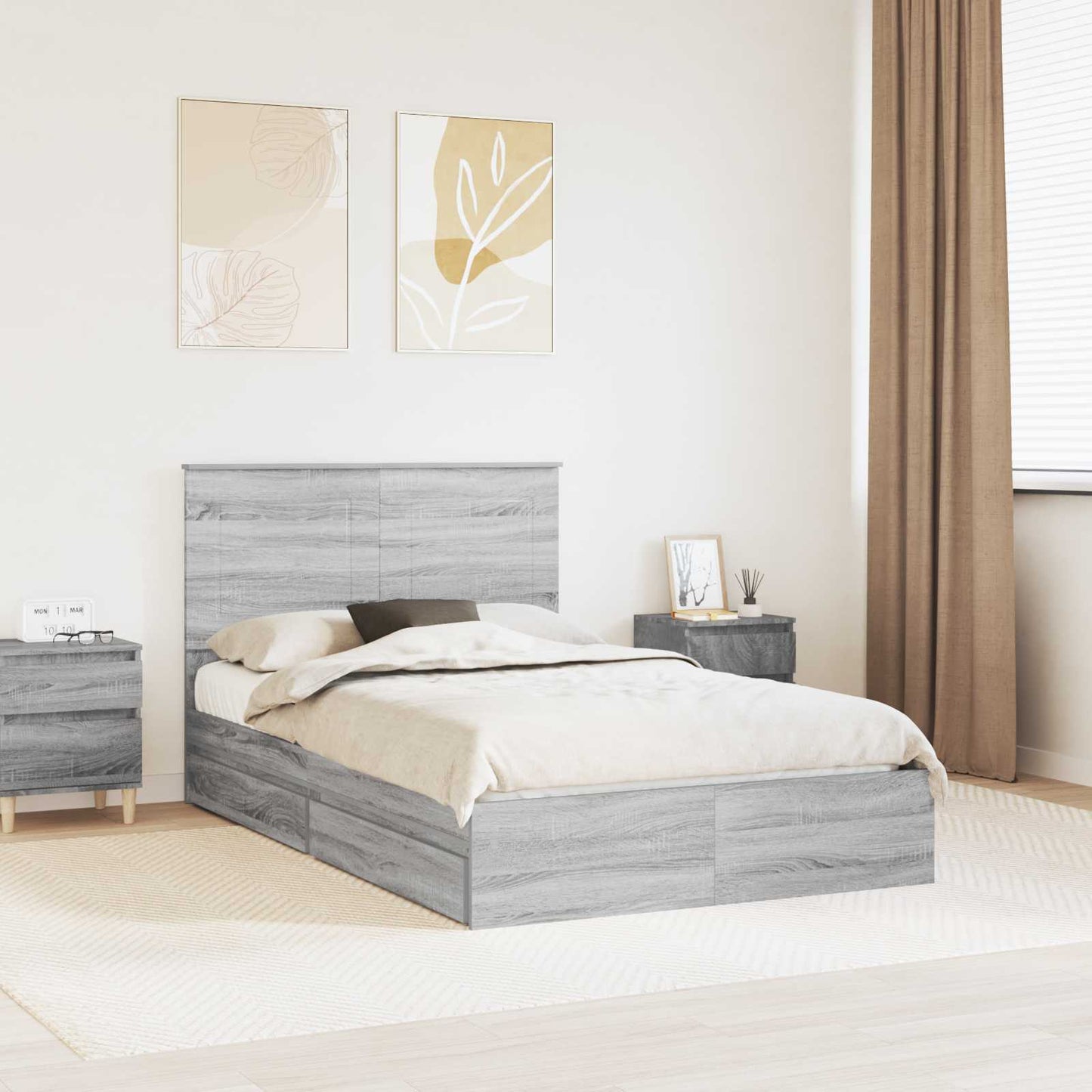 Letto con Contenitore con testiera Grigio Sonoma 135 x 190 cm