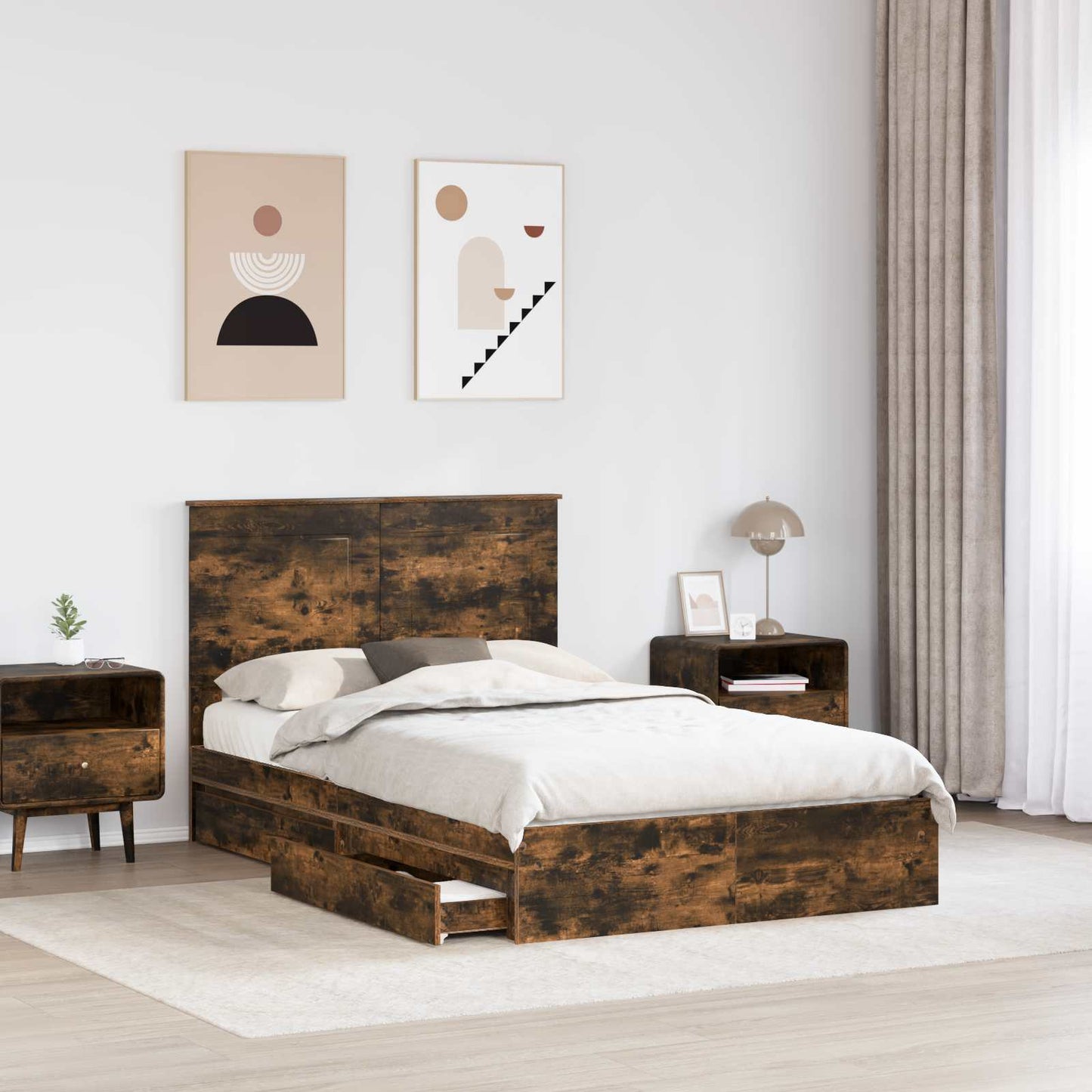 Letto con Contenitore con testiera Rovere fumÃ© 120 x 190 cm