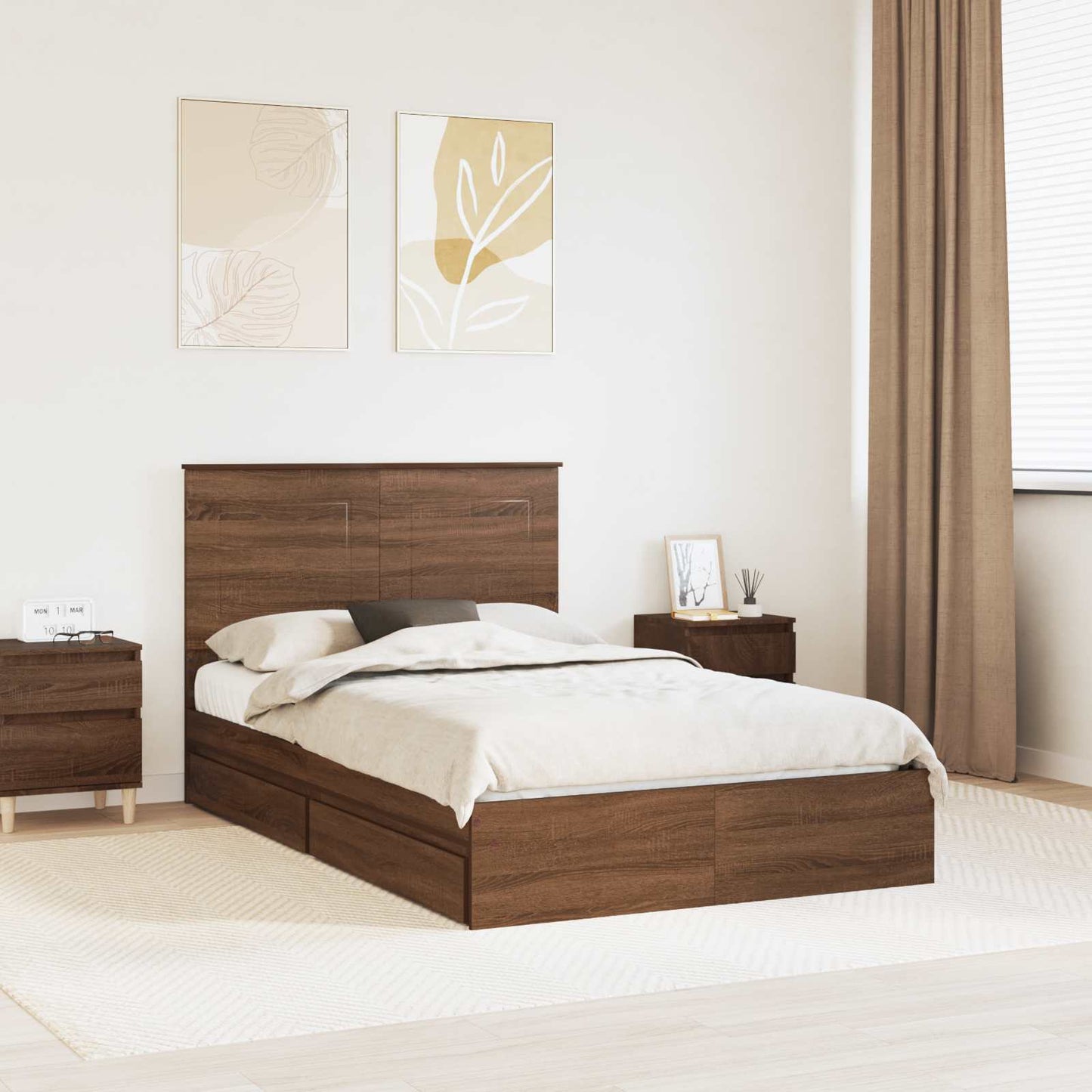 Letto con Contenitore con testiera Rovere Marrone 120 x 200 cm