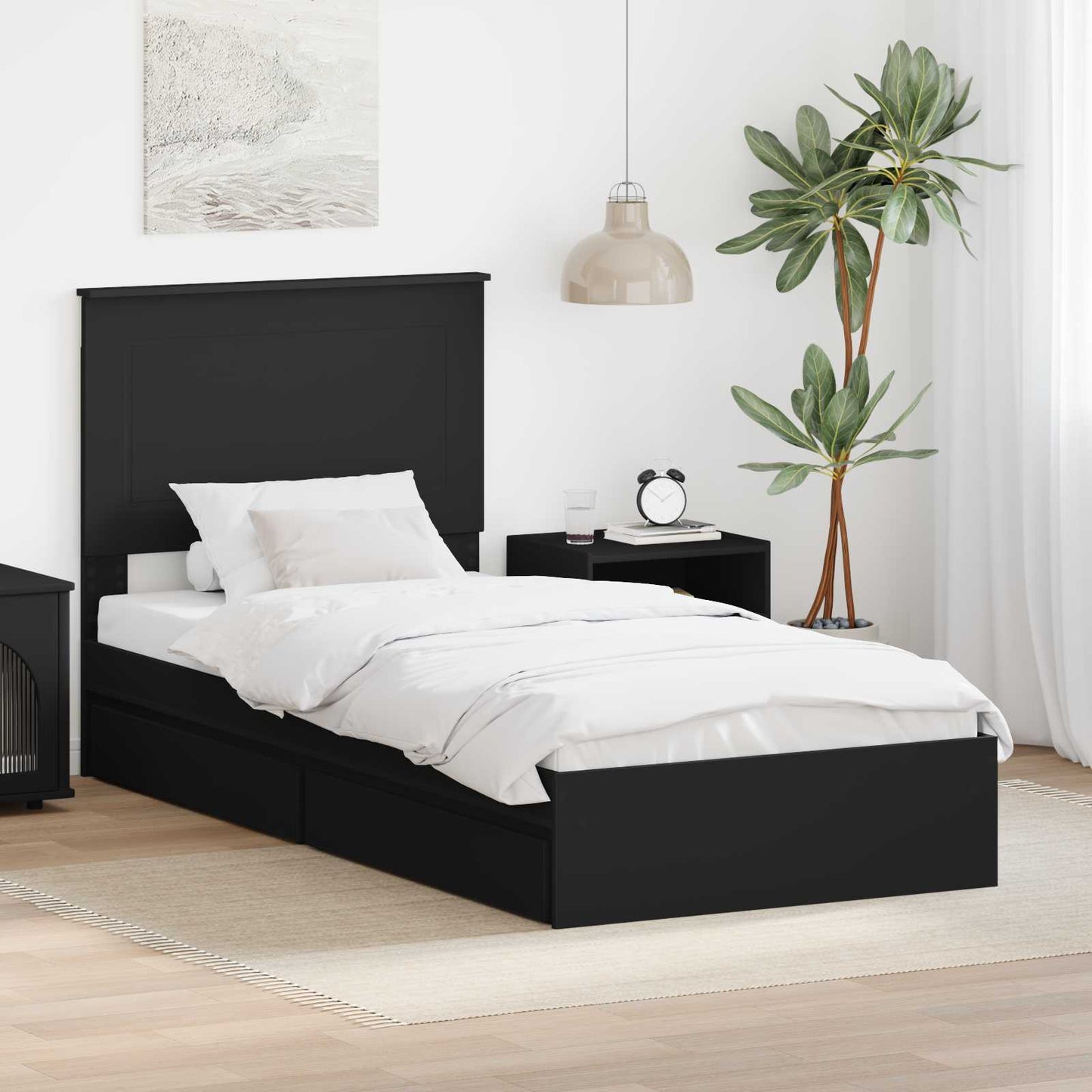 Letto con Contenitore Nero 100 x 200 cm Legno multistrato
