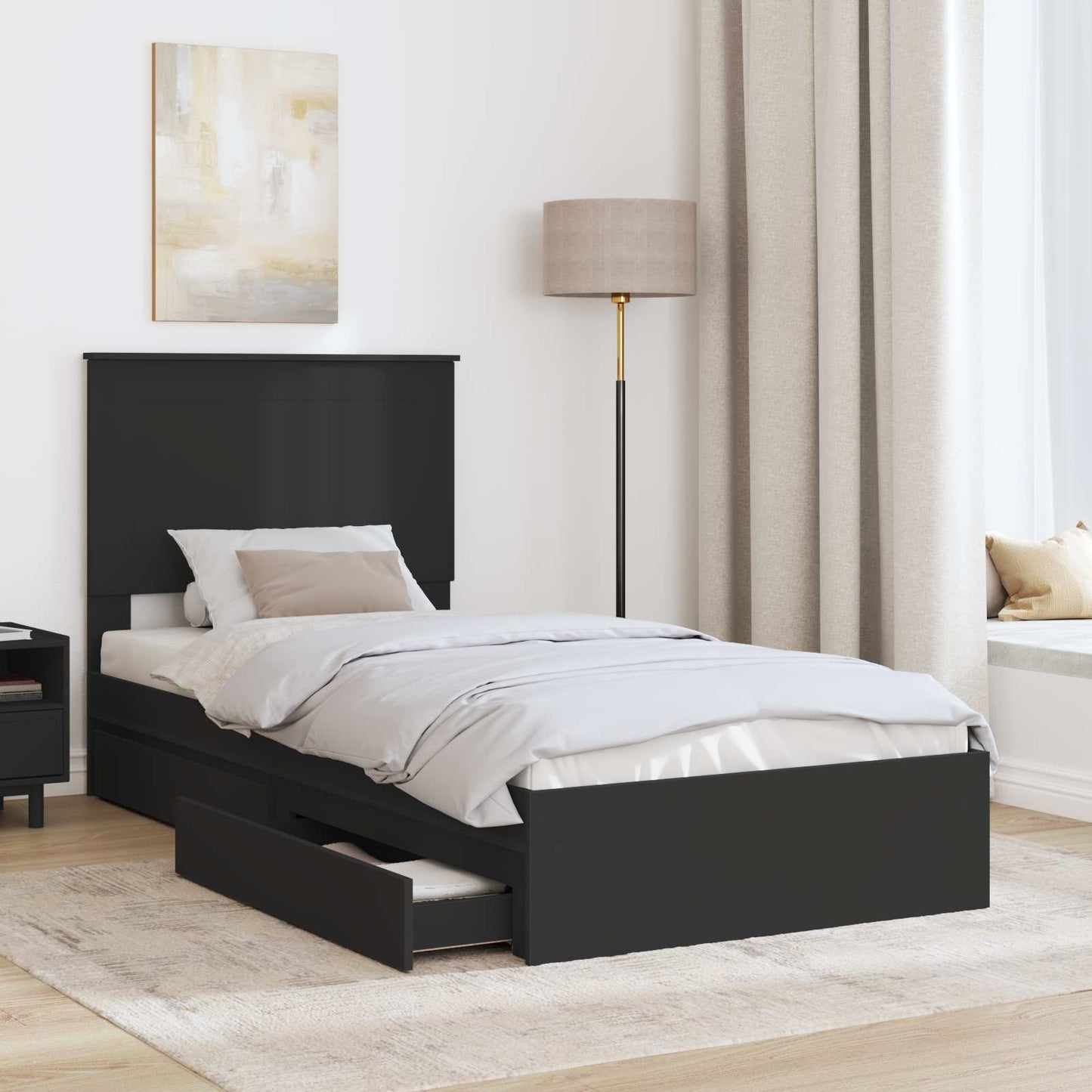 Letto con Contenitore Nero 100 x 200 cm Legno multistrato