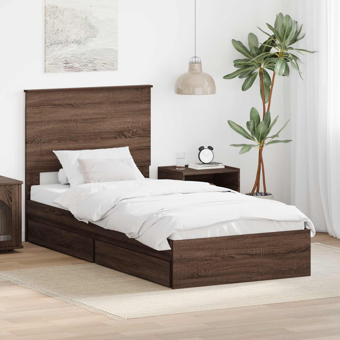 Letto con Contenitore con testiera Rovere Marrone 100 x 200 cm