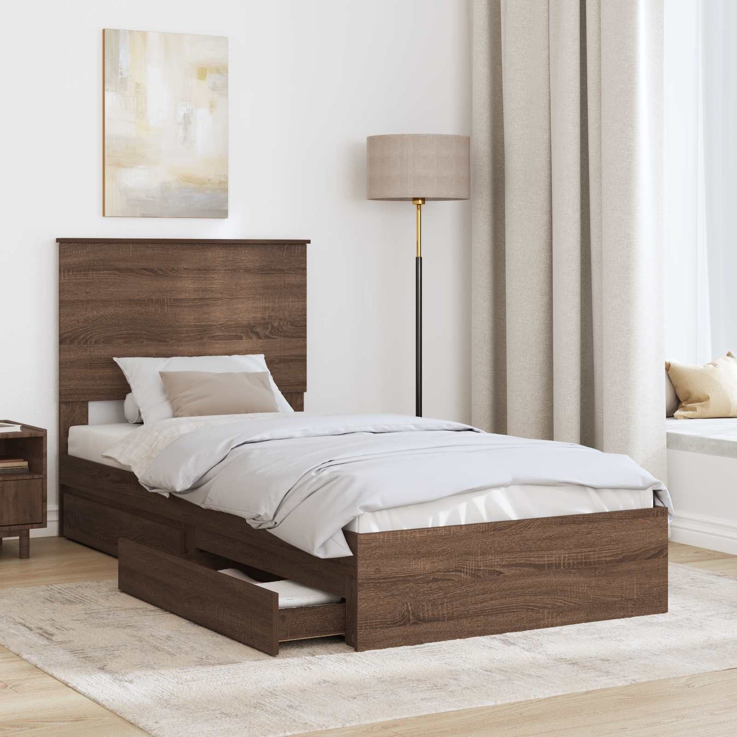 Letto con Contenitore con testiera Rovere Marrone 100 x 200 cm