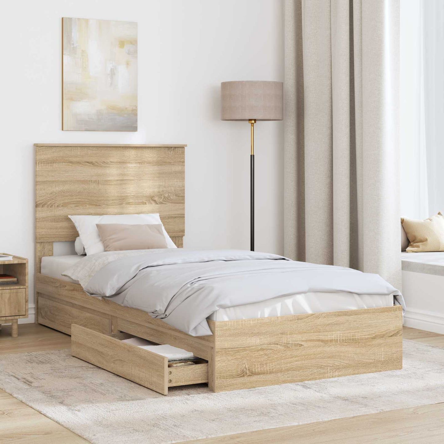 Letto con Contenitore con testiera Rovere Sonoma 90 x 190 cm