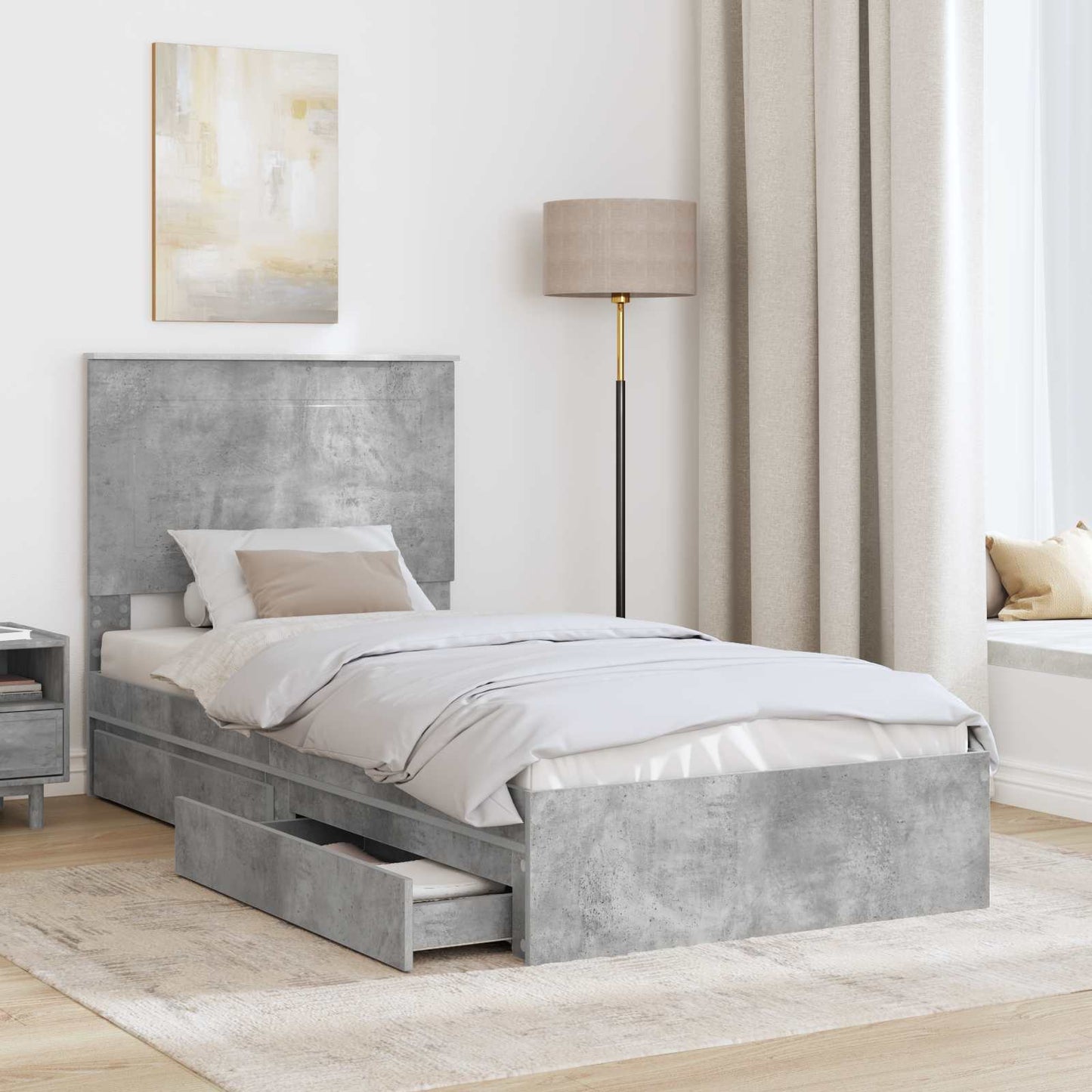 Letto con Contenitore con testiera Grigio cemento 90 x 190 cm